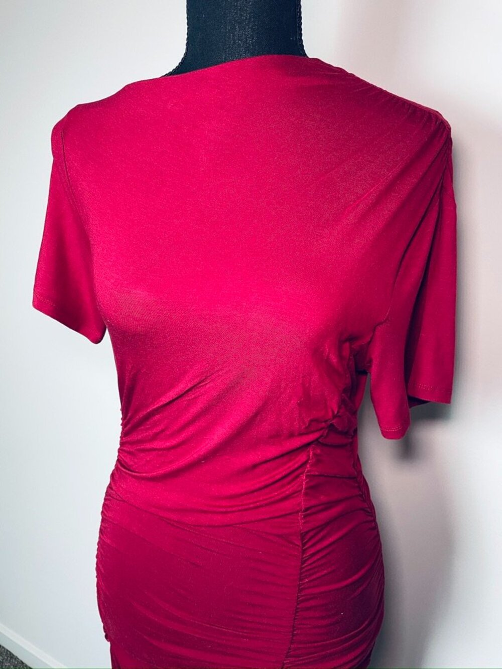 NWT ASOS Design Raspberry Red Ruched Draped Maxi Dress US 6 - Picture 4 of 9